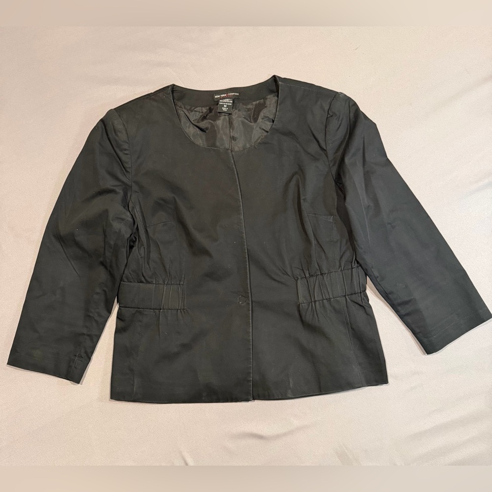 New York & Company Collarless Blazer 3/4 Sleeve SZ M Black GUC